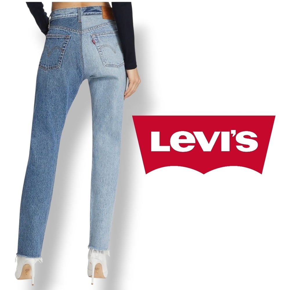 Levi's Premium 501 Two-Tone Straight-Leg Jeans Distressed Denim Blue Jeans 30x30